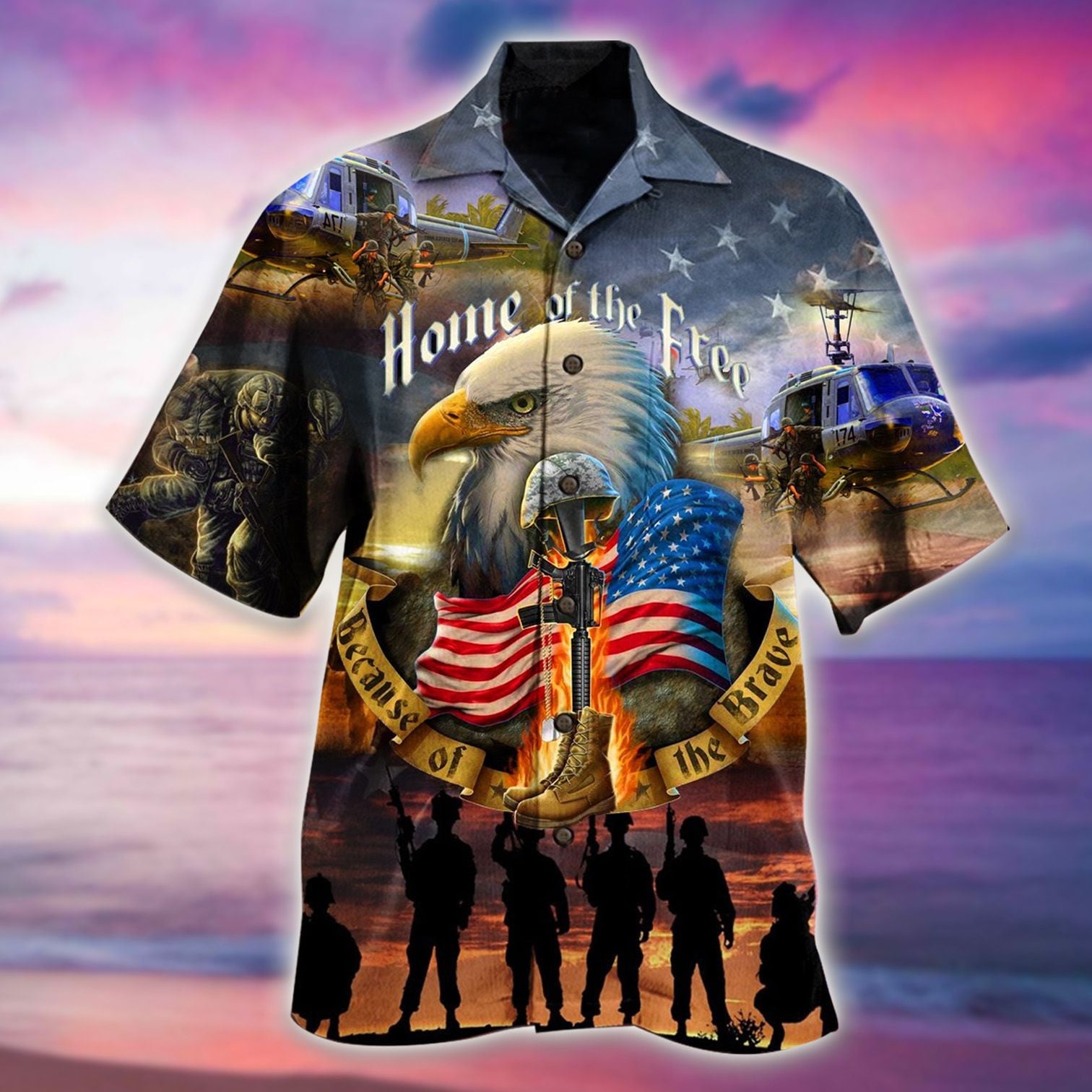 Home Of The Free Veteran Unisex Hawaiian Shirt