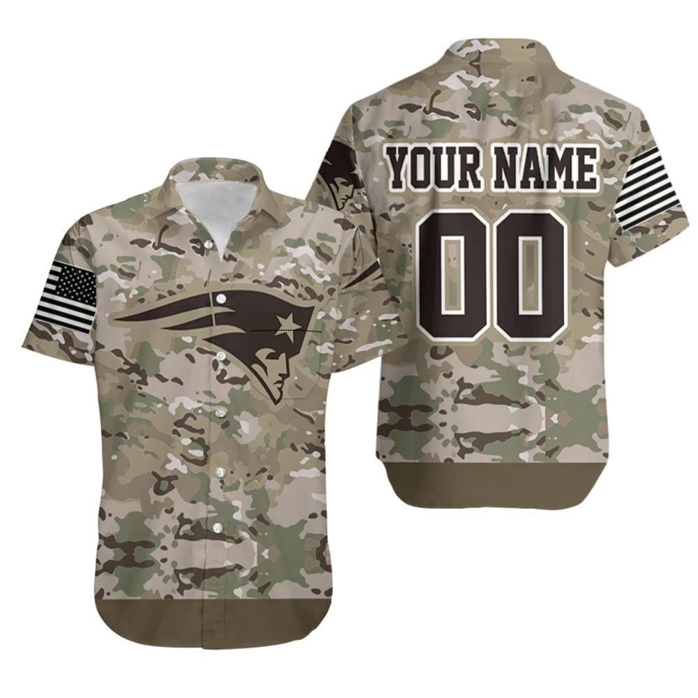 New England Patriots Camouflage Veteran 3D Personalized Hawaiian Shirt Combo Beach