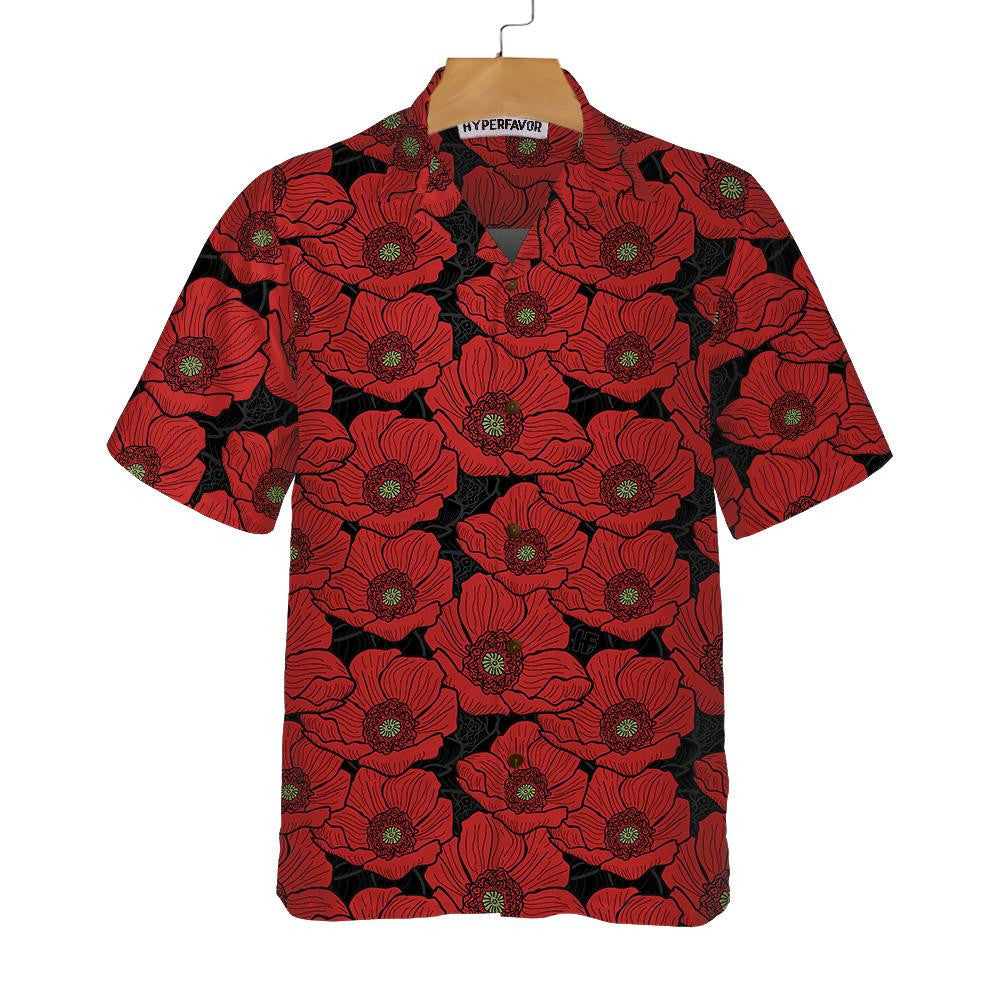 Red Poppies Lest We Forget Hawaiian Shirt, Proud Veteran Shirt, Meaningful Gift For Veteran Day