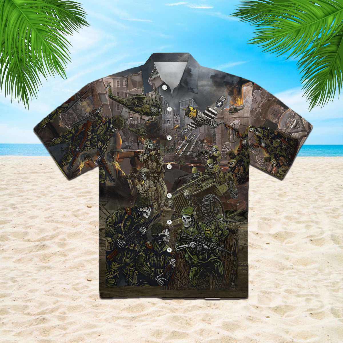 Oragontee The Veteran Skull Brothers In Army Hawaiian Shirt | For Men ,Women | Adult