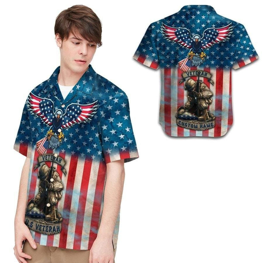 Hawaiian Aloha Shirts Eagle American Flag Us Veteran Custom Name