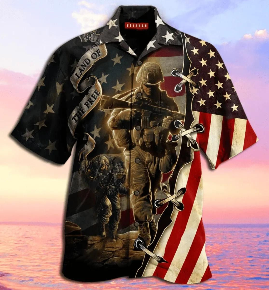 Proud American Veteran Us Flag Land Of The Free Aloha Hawaiian Shirt Colorful Short Sleeve Summer Beach Casual Shirt For Men And Women