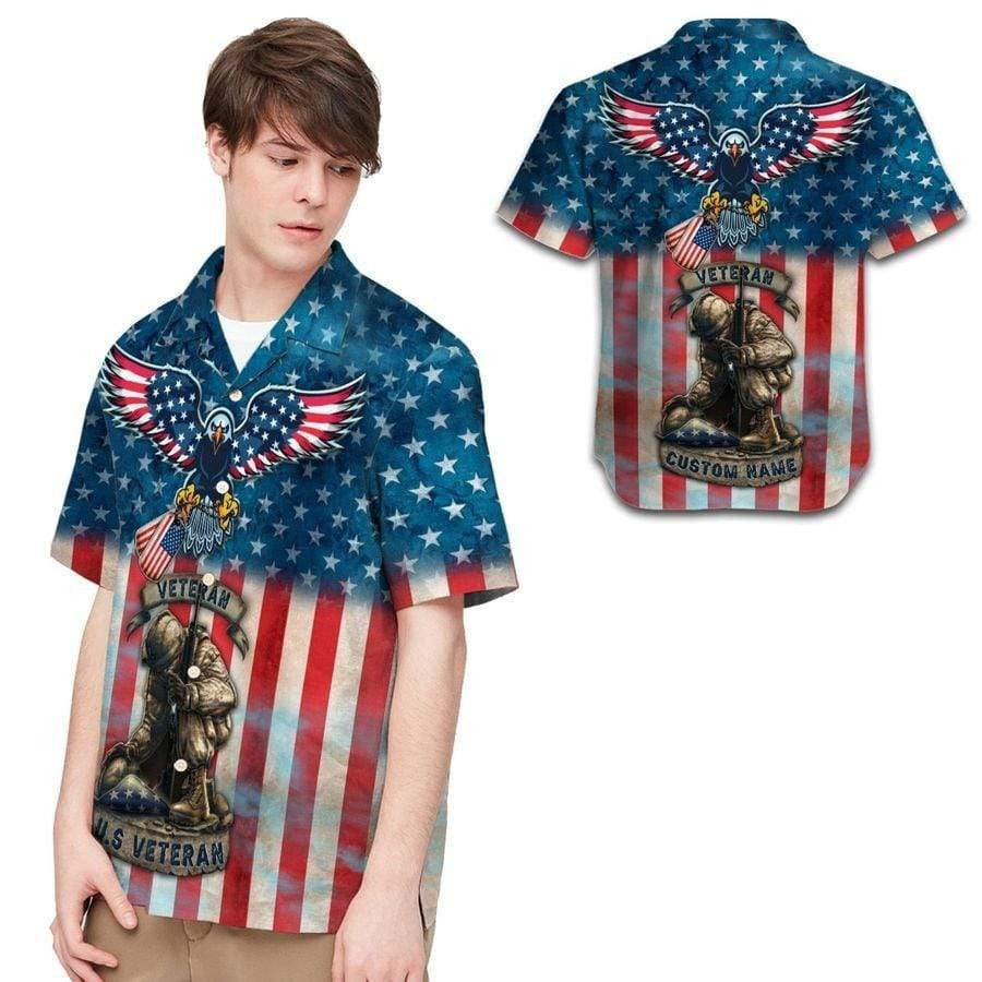 Hawaiian Aloha Shirts Eagle American Flag Us Veteran Custom Name Hawaiian Shirt For Men, Hawaiian Shirt For Women, Aloha Shirt