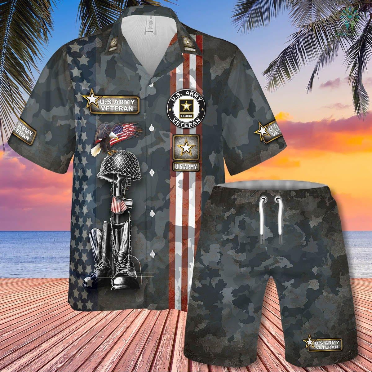Us Army Veteran Eagle Hawaiian Shirt Set Unisex