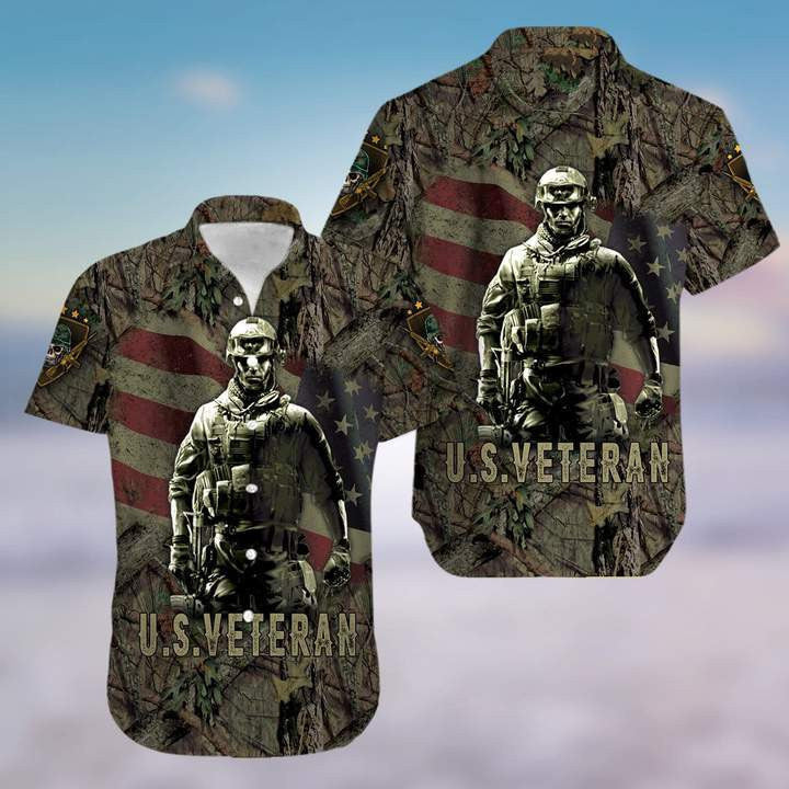 Us Veterans Forest Camo Soldiers Hawaiian Shirt Unisex Adult