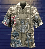 Us Veteran Skull Polyester Hawaiian Shirt