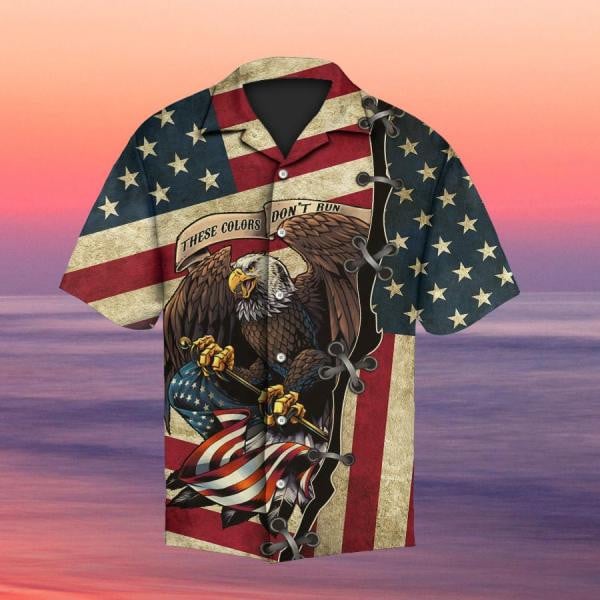These Colors Don'T Run Eagle And American Flag Veterans Day Hawaiian Shirt