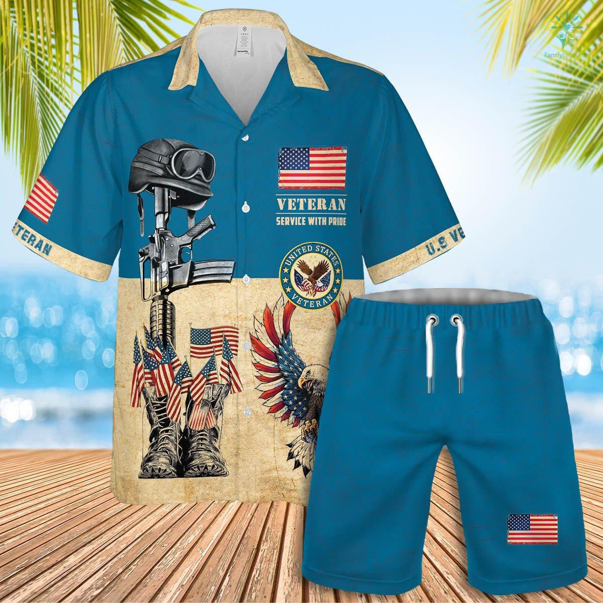 Us Veteran Service With Pride Hawaiian Shirt Set Unisex