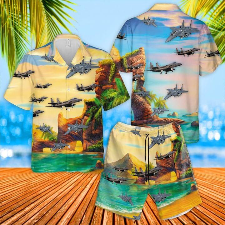 United States Army Air Force Veteran Mcdonnell Douglas F-15 Eagle Hawaiian Shirt Set | Unisex
