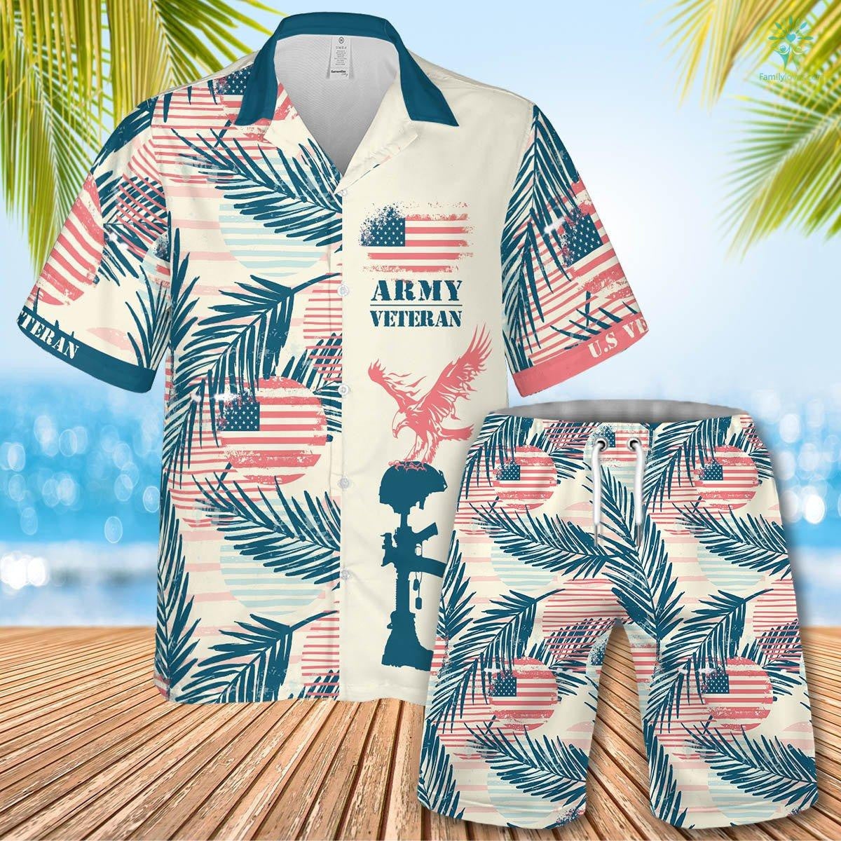 Us Army Veteran Hawaiian Shirt Set Unisex