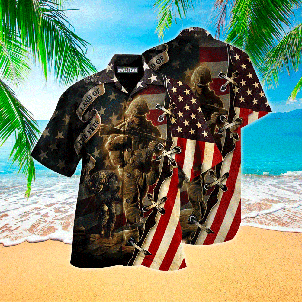 Veteran Land Of The Free Us Flag Hawaiian Shirt, Hawaii Shirt Men, Aloha Shirt