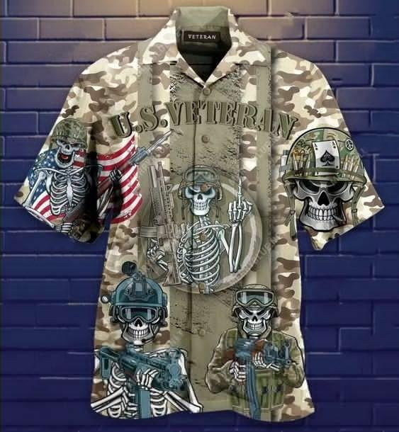 Veterans Skull Hawaiian Shirt | For Men ,Women | Adult