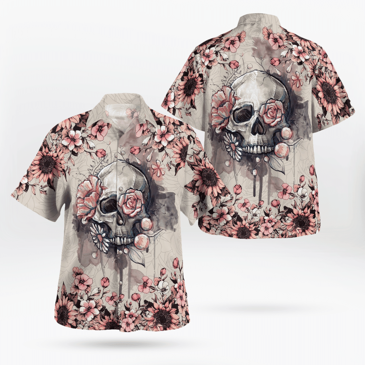 Skull Roses Flower Hawaii Shirts All Over Print