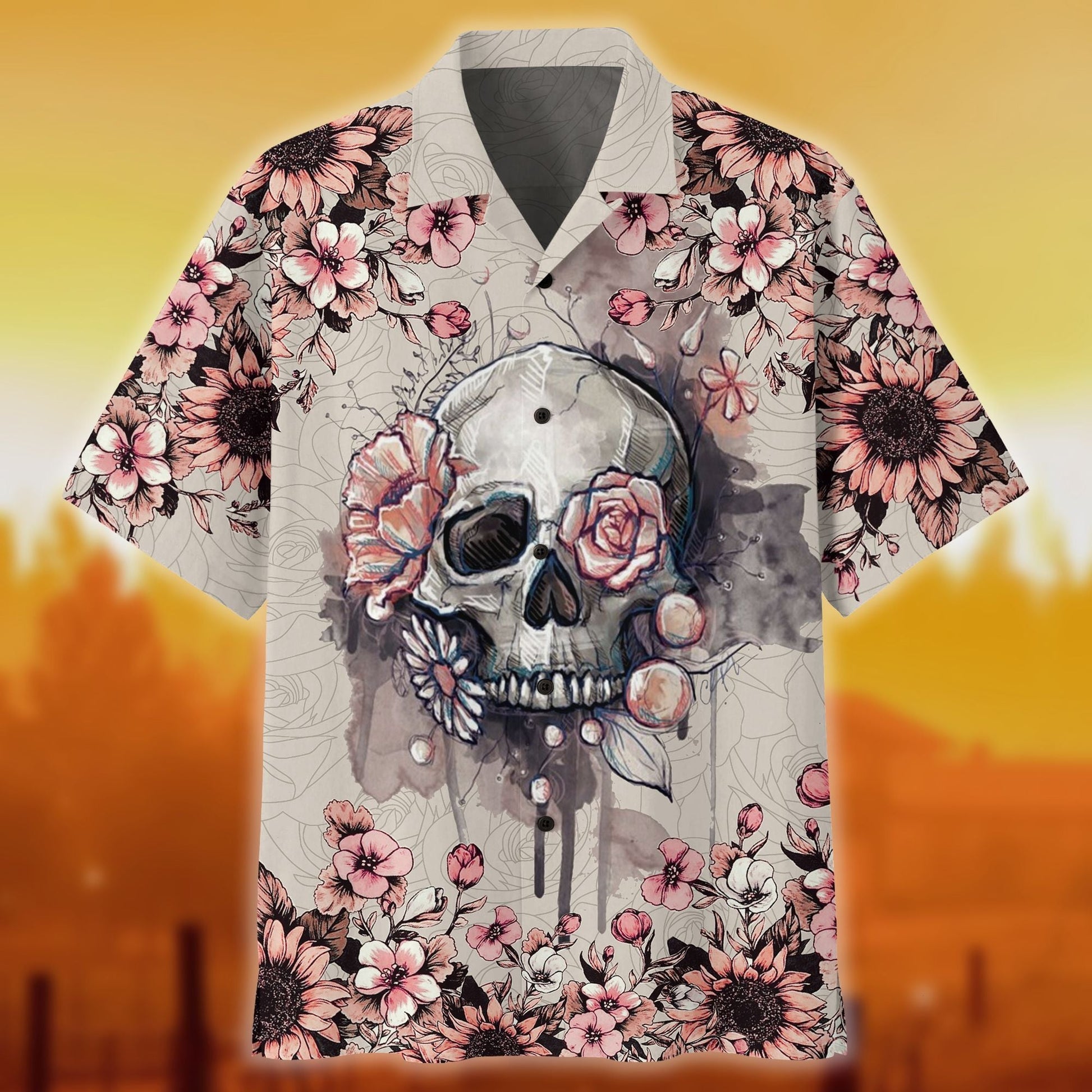 Skull Roses Flower Hawaii Shirts All Over Print