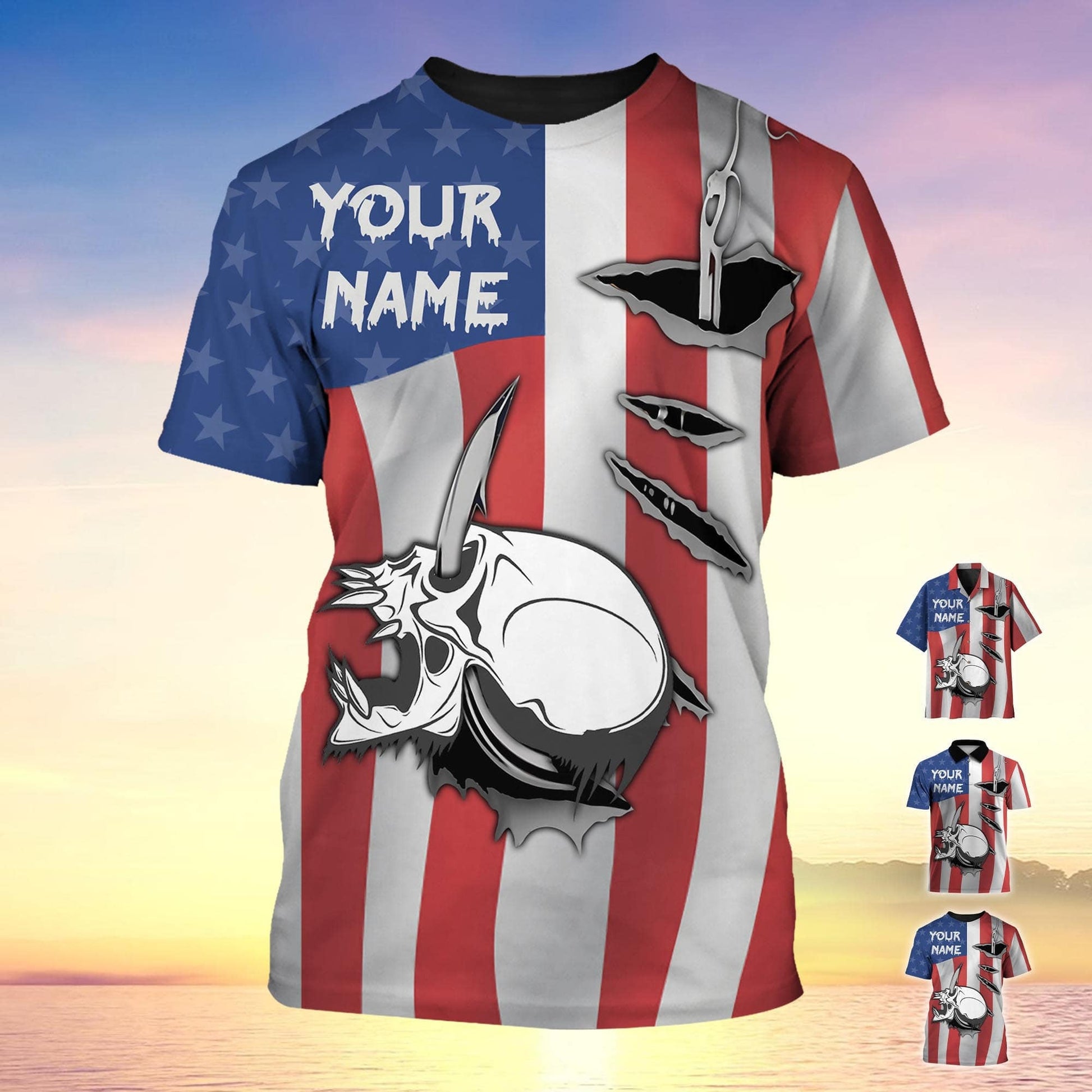 Skull Hooked Cool Fisherman Hawaii Polo T-Shirt 3D