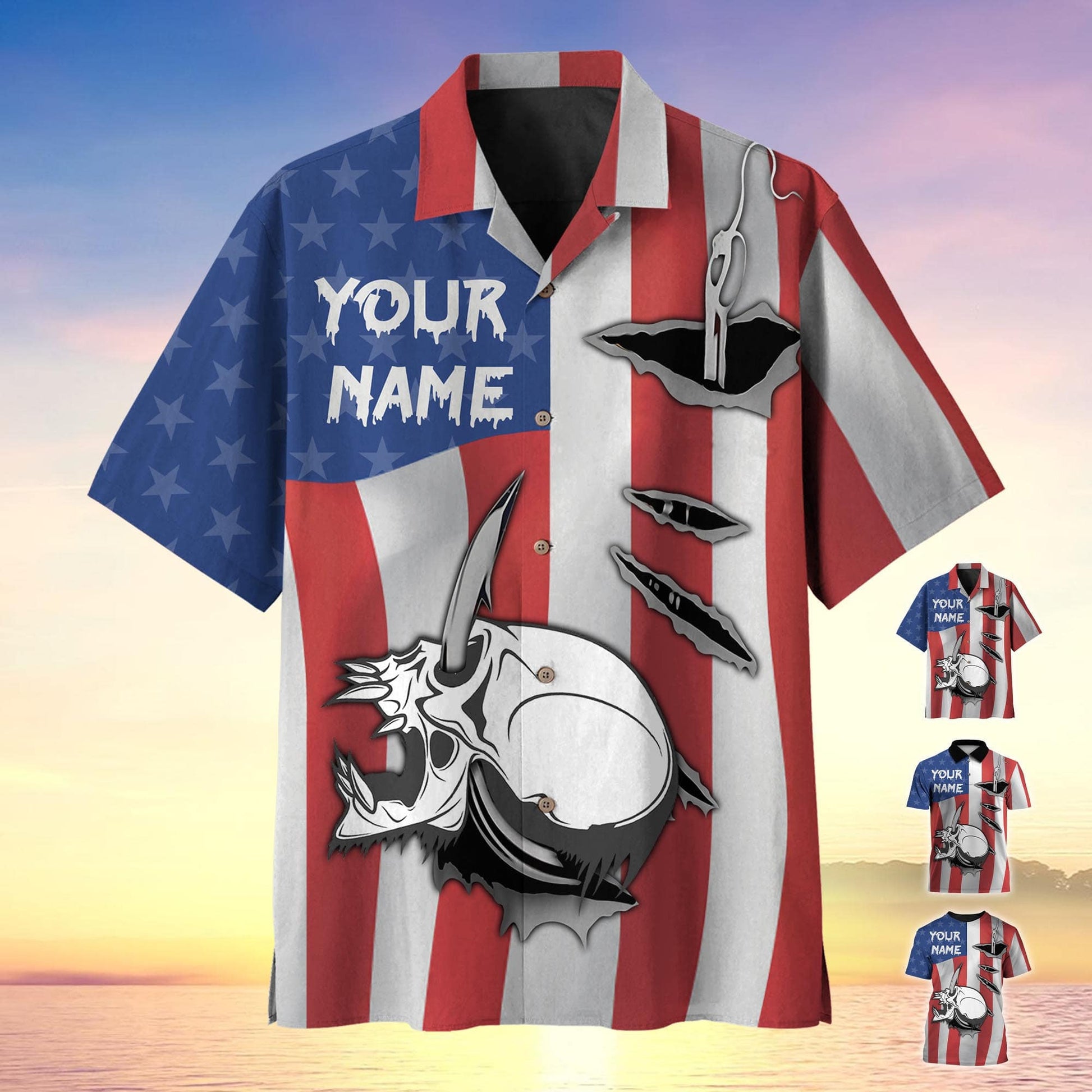 Skull Hooked Cool Fisherman Hawaii Polo T-Shirt 3D