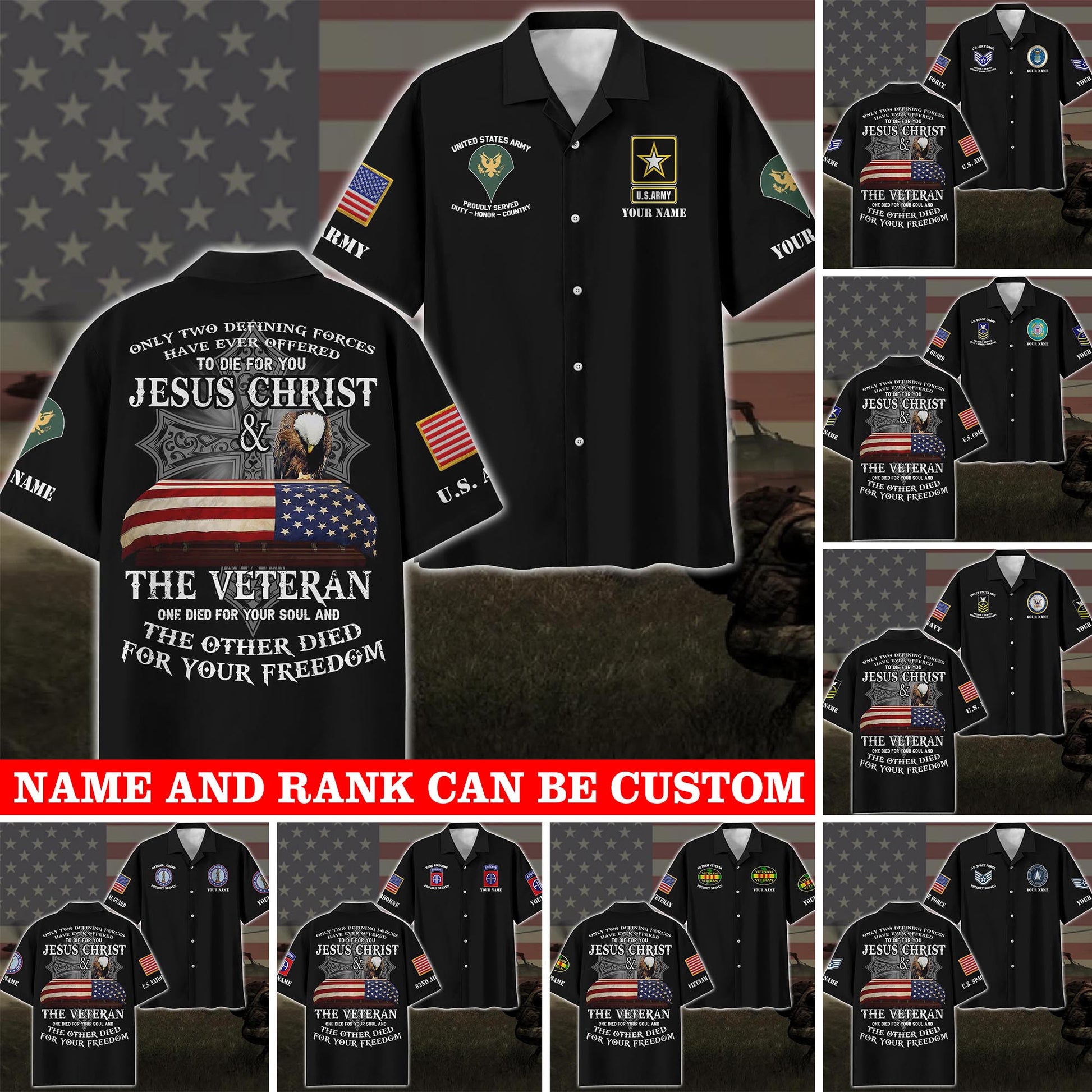 US Military Veteran Hawaii Shirt Custom Your Military, Rank And Your Name, Gift For Veterans