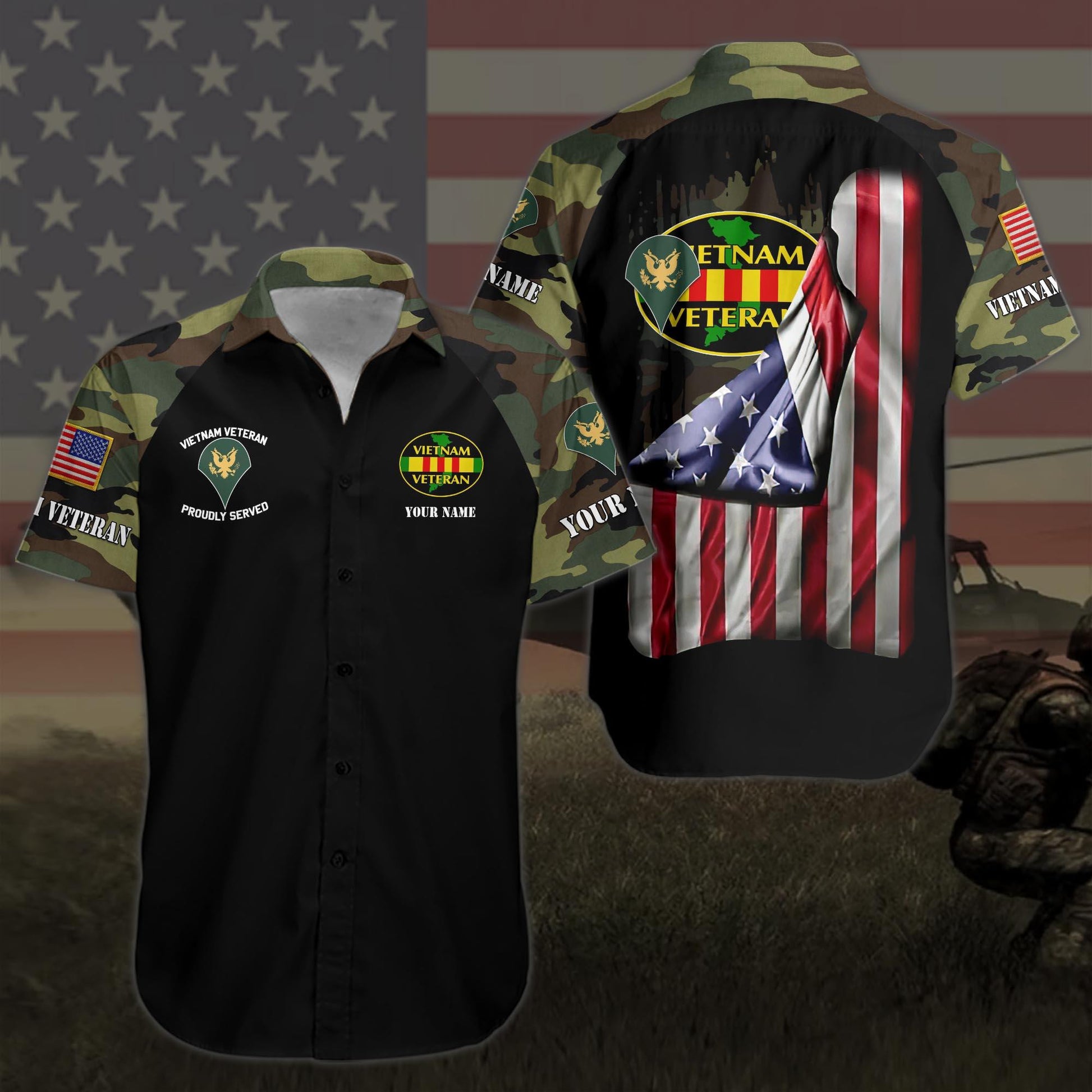 Vietnam Veteran Hawaii Shirt Personalized Name And Rank, Military Hawaii Shirt, Gifts For Him, Gifts For Dad