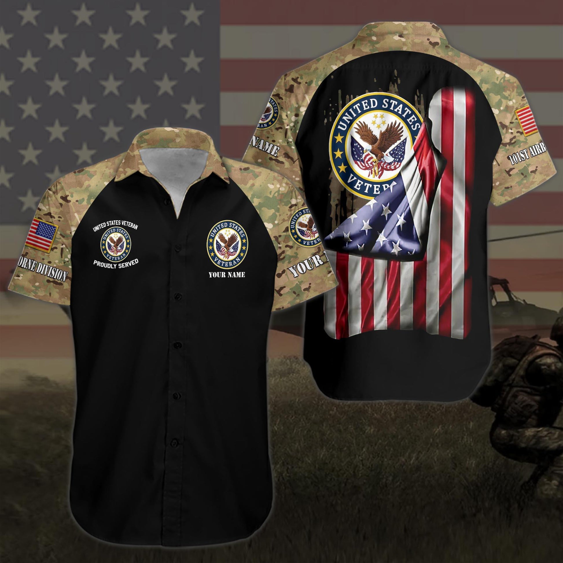 US Veteran Hawaii Shirt Personalized Name, Military Hawaii Shirt, Gifts For Him, Gifts For Dad