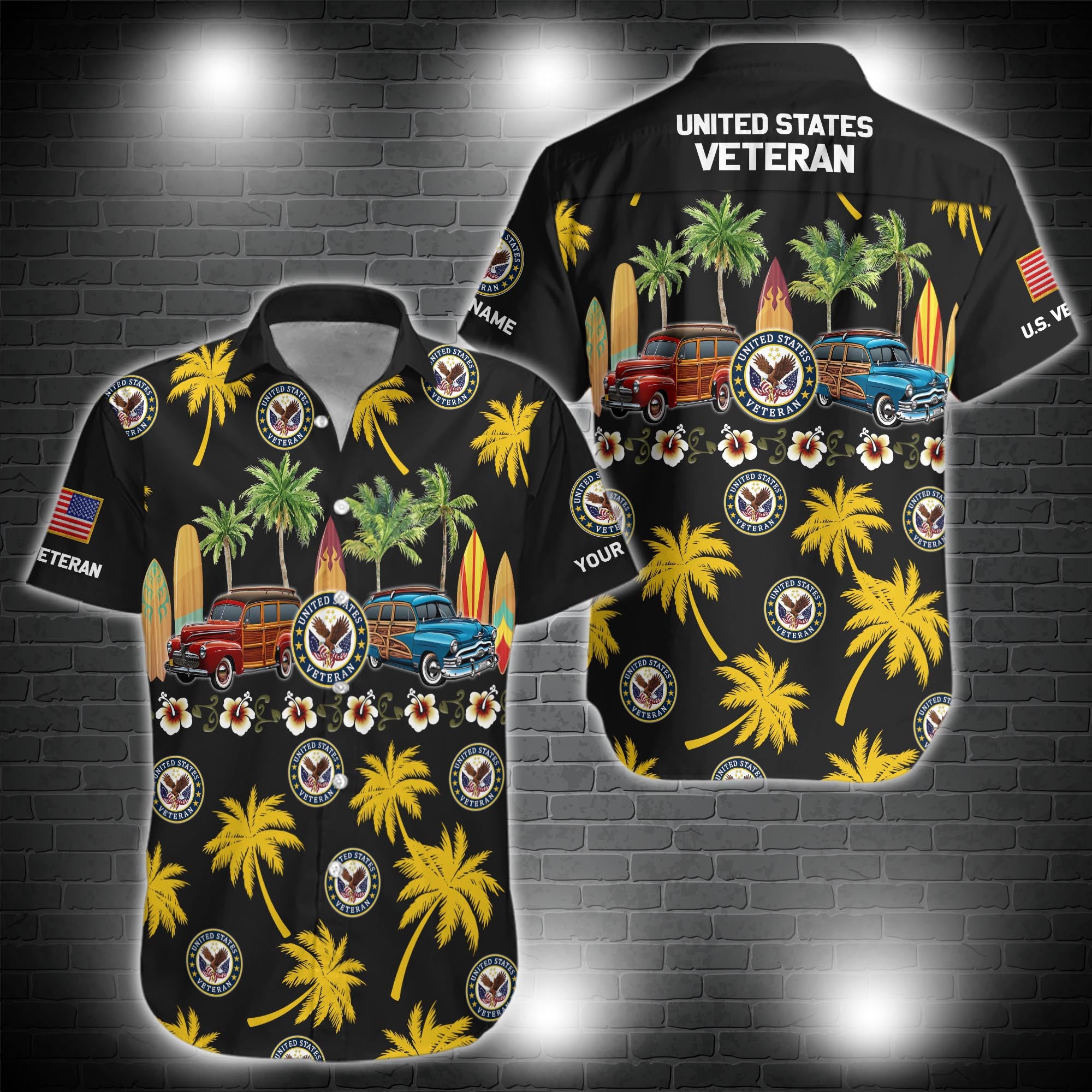 US Veteran Hawaii Shirt Custom Your Name And Rank, Military Hawaii Shirt, Military Gifts