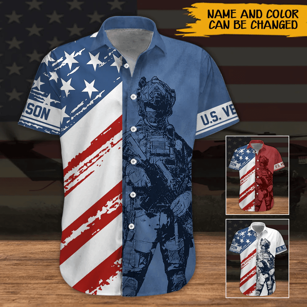 Custom Veteran Hawaiian Shirt Men Shirt Happy Fourth Of July Personalized Gift