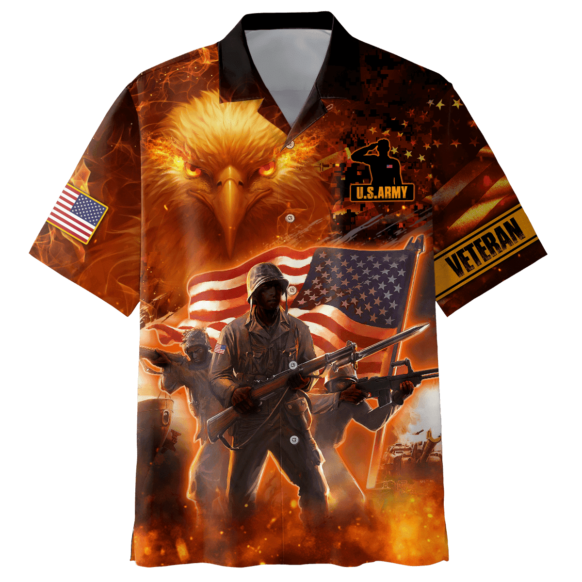 All Over Printed U.S Veteran Eagle Soldier  Unisex Hawaiian Shirt