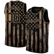 Camo Black Old Gold 3D American Flag Salute to Service Custom Basketball Jersey for Men and Women