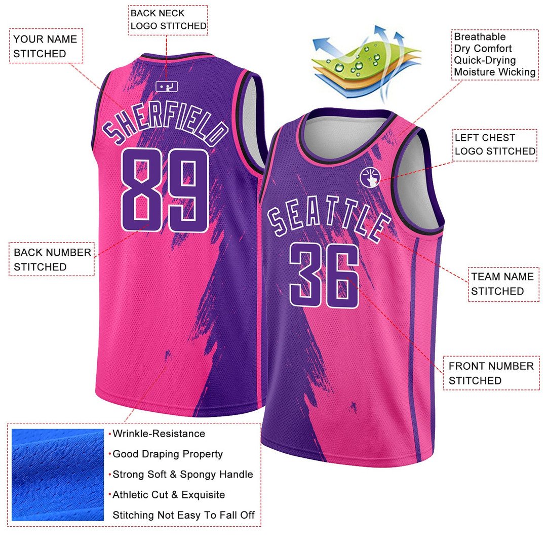Pink Purple White Abstract Brush Splash City Edition Custom Basketball Jersey for Men and Women