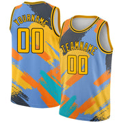 Light Blue Gold Black Abstract Brush Stroke Shapes Custom Basketball Jersey for Men and Women