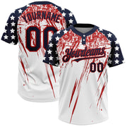 White Navy Red 3D American Flag Custom Name Softball Jersey for Men and Women