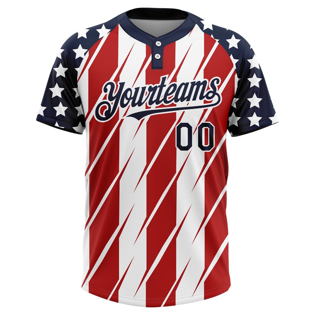 Red Navy White 3D American Flag Fashion Custom Name Softball Jersey for Men and Women