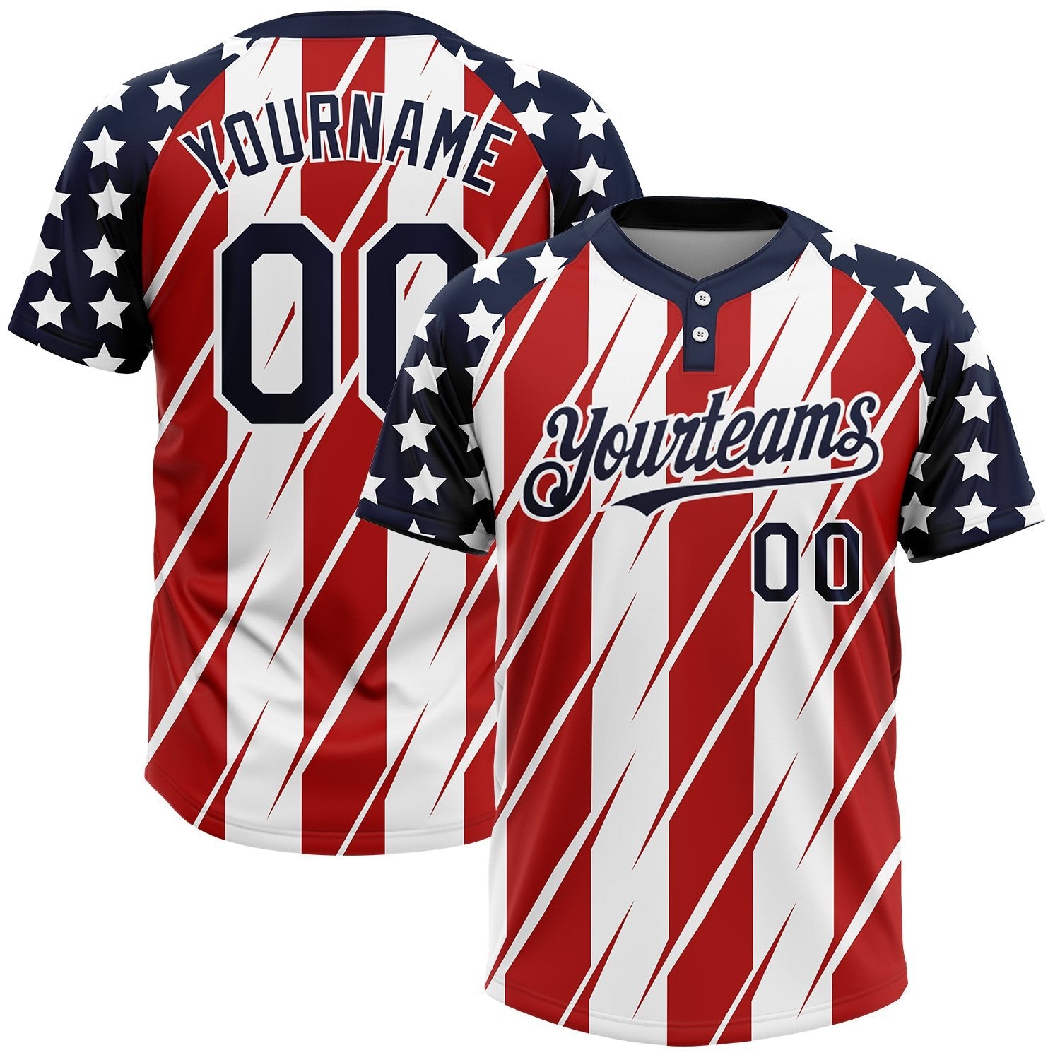 Red Navy White 3D American Flag Fashion Custom Name Softball Jersey for Men and Women