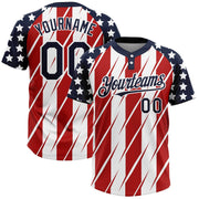 Red Navy White 3D American Flag Fashion Custom Name Softball Jersey for Men and Women