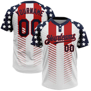 White Navy Red 3D American Flag Fashion Custom Name Softball Jersey for Men and Women