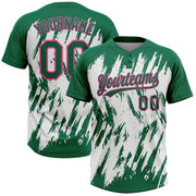 Kelly Green Pink White 3D Pattern Abstract Sharp Shape Custom Name Softball Jersey for Men and Women