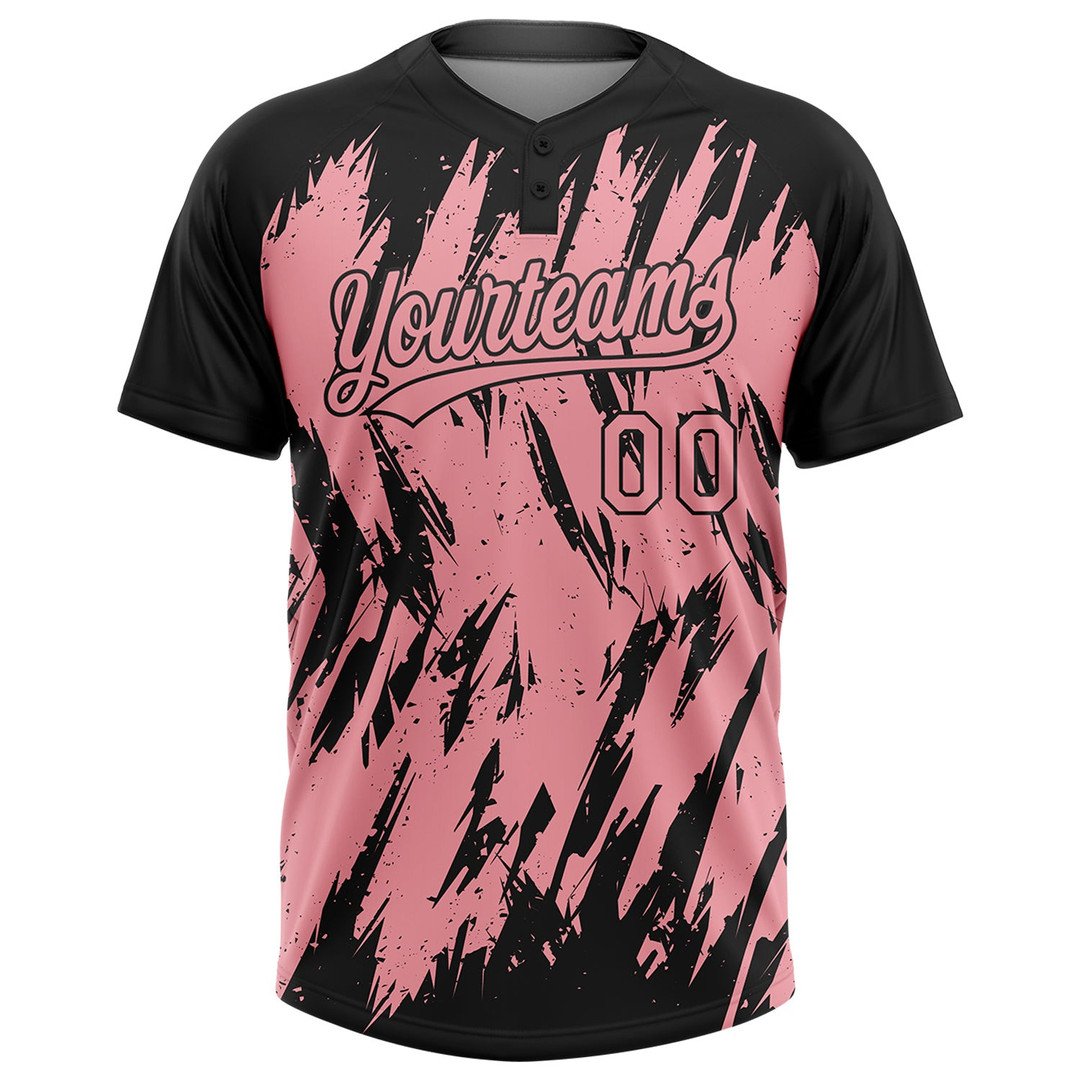 Black Medium Pink 3D Pattern Abstract Sharp Shape Custom Name Softball Jersey for Men and Women
