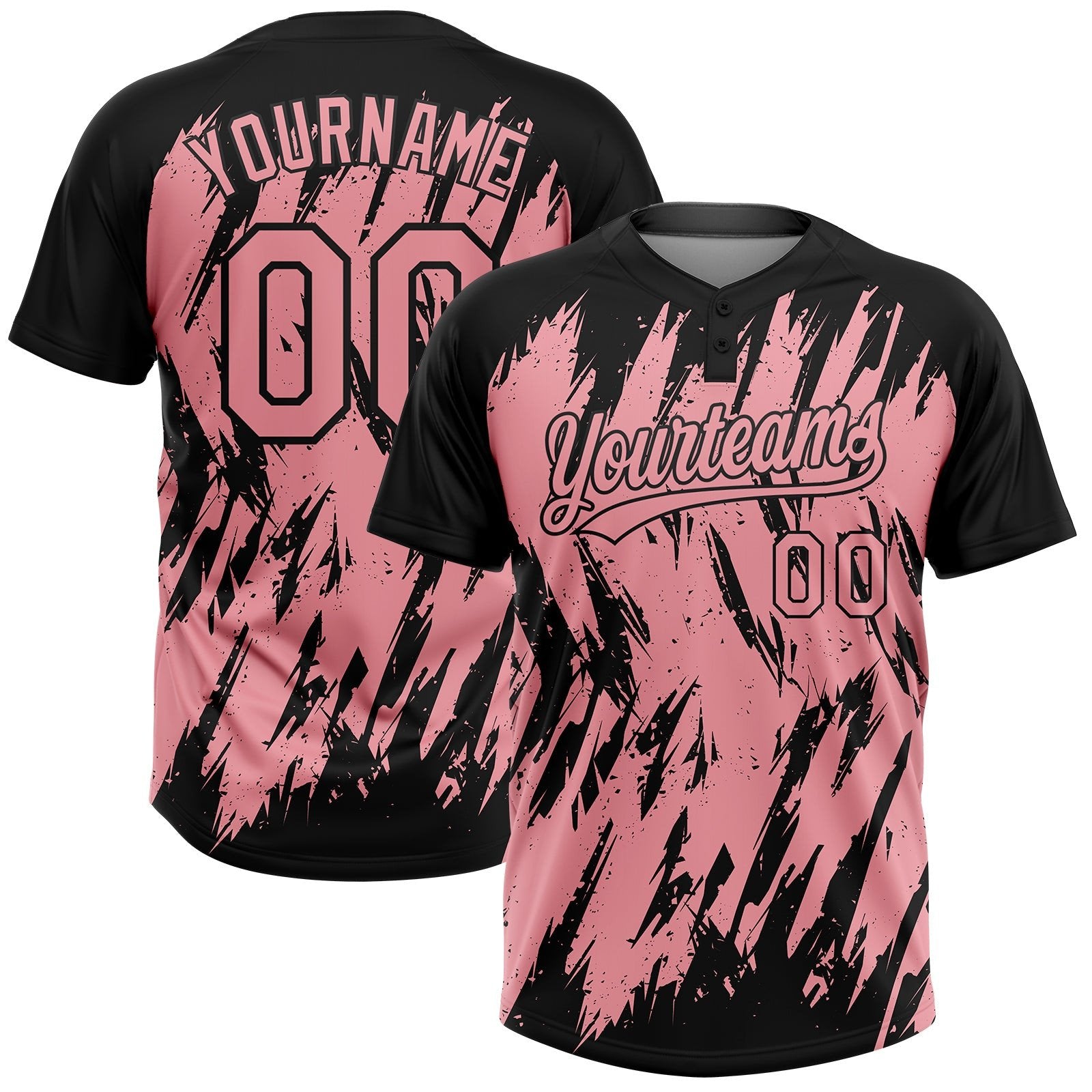 Black Medium Pink 3D Pattern Abstract Sharp Shape Custom Name Softball Jersey for Men and Women