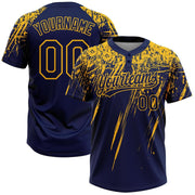 Navy Gold 3D Pattern Abstract Sharp Shape Custom Name Softball Jersey for Men and Women
