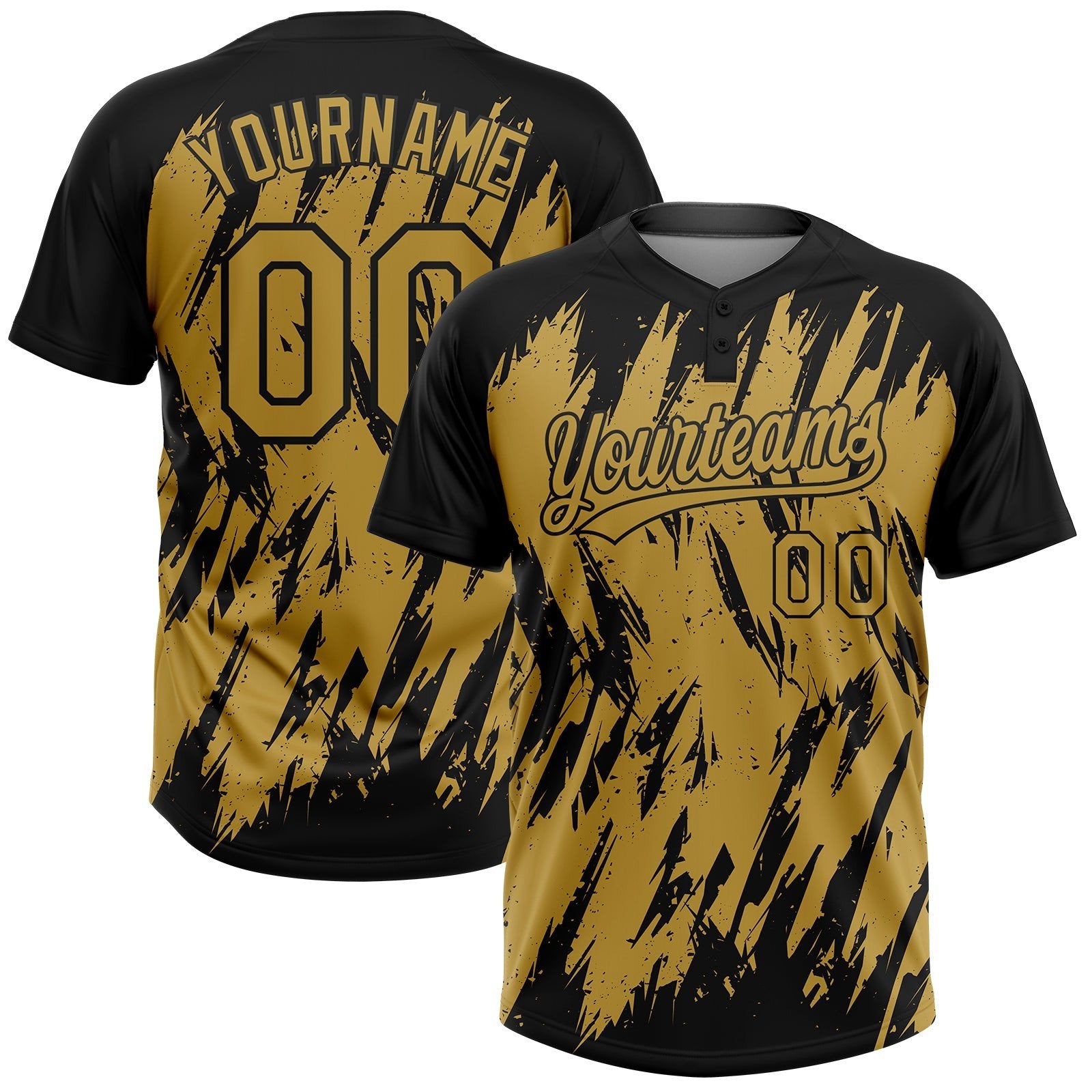 Black Old Gold 3D Pattern Abstract Sharp Shape Custom Name Softball Jersey for Men and Women