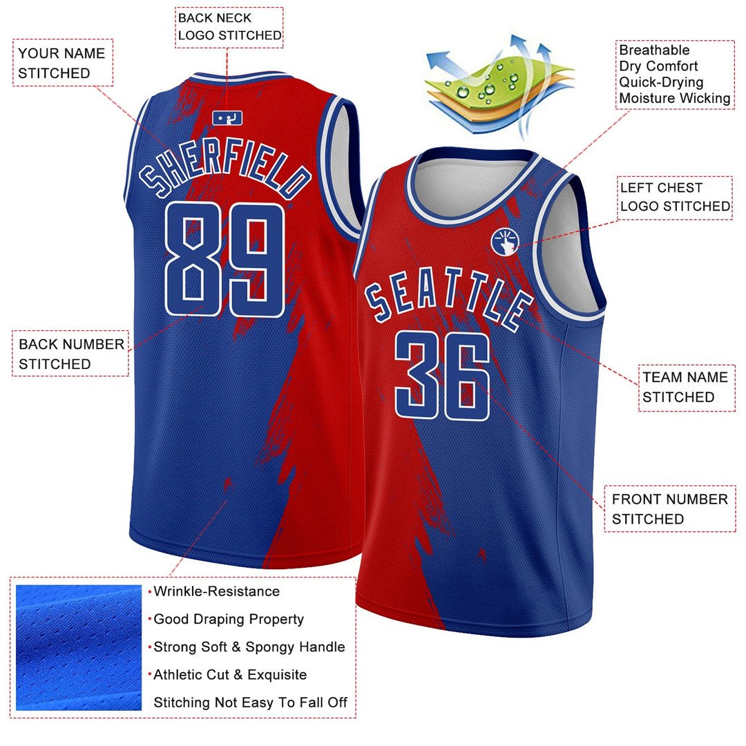 Royal Red White Abstract Brush Splash City Edition Custom Basketball Jersey for Men and Women