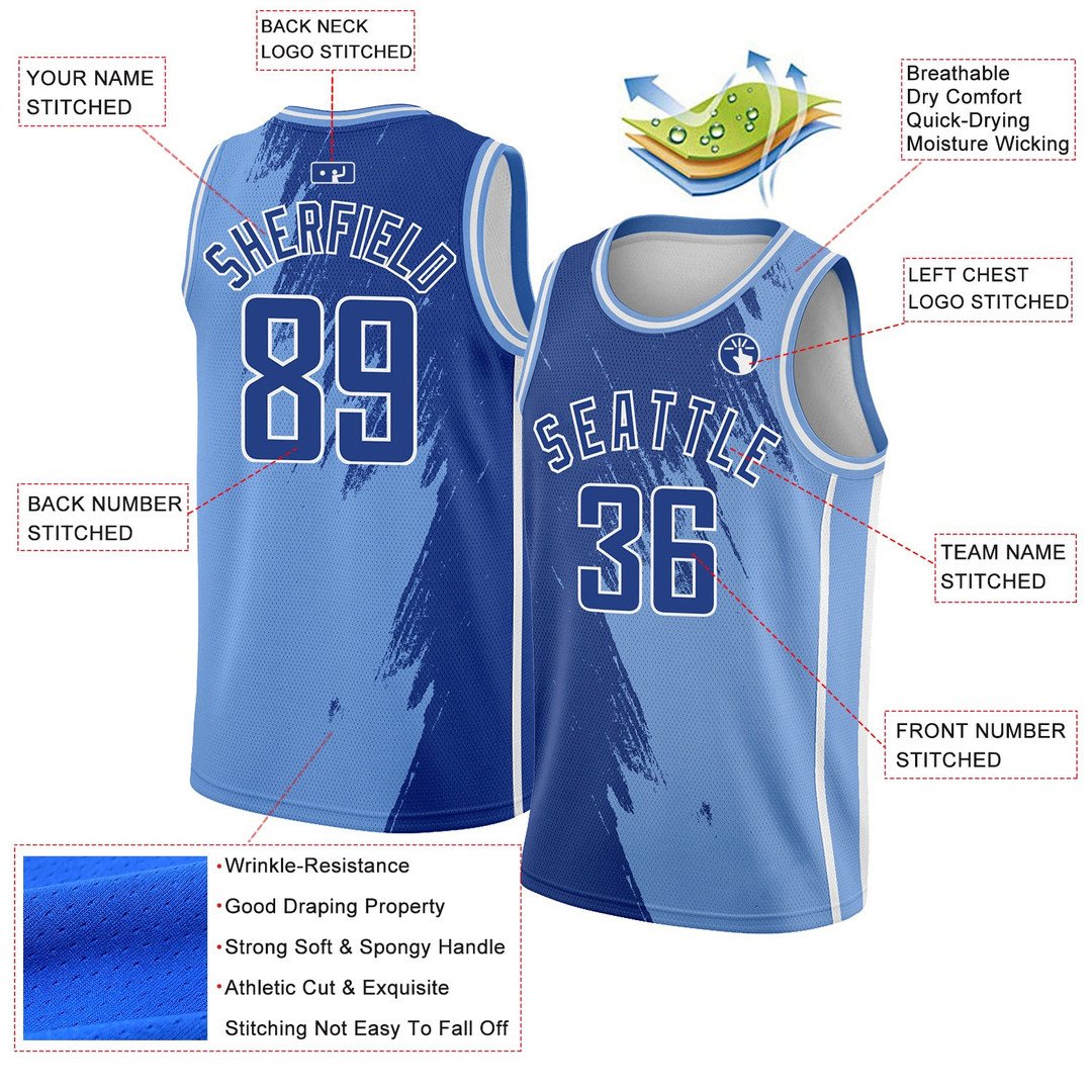 Light Blue Royal White Abstract Brush Splash City Edition Custom Basketball Jersey for Men and Women