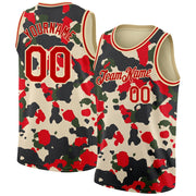 Camo Red Cream 3D Salute to Service Custom Basketball Jersey for Men and Women