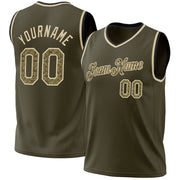 Olive Camo Cream Black Throwback Salute to Service Custom Basketball Jersey for Men and Women