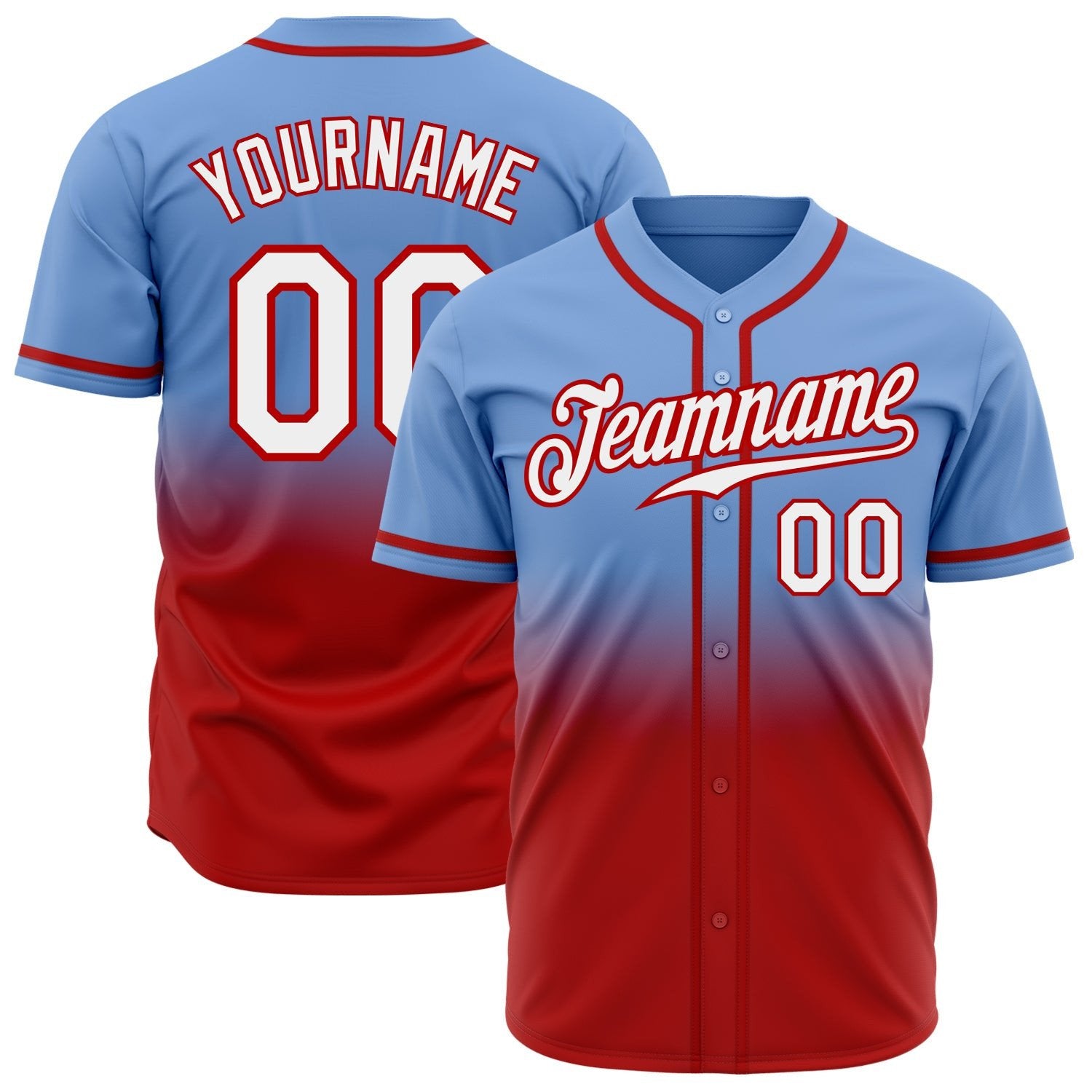 Light Blue White Red Fade Fashion Custom Baseball Jerseys For Men & Women