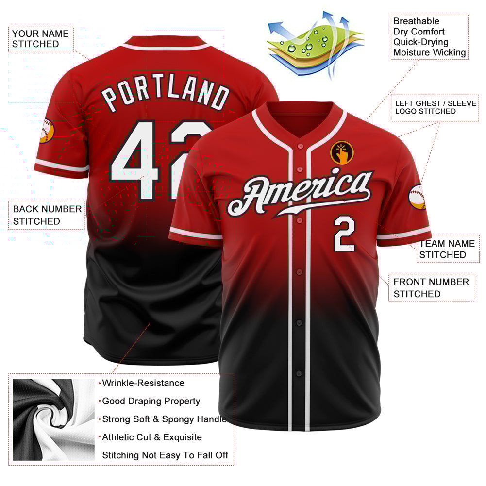 Red White Black Fade Fashion Custom Baseball Jerseys For Men & Women