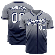 Gray White Navy Fade Custom Baseball Jerseys For Men & Women