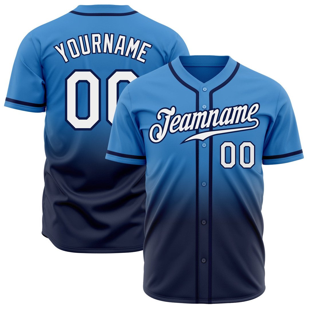 Powder Blue White Navy Fade Fashion Custom Baseball Jerseys For Men & Women