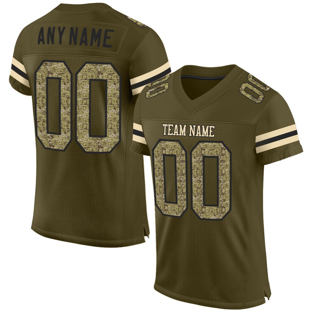 Custom Olive Camo Black Salute to Service Football Jersey for Men and Women