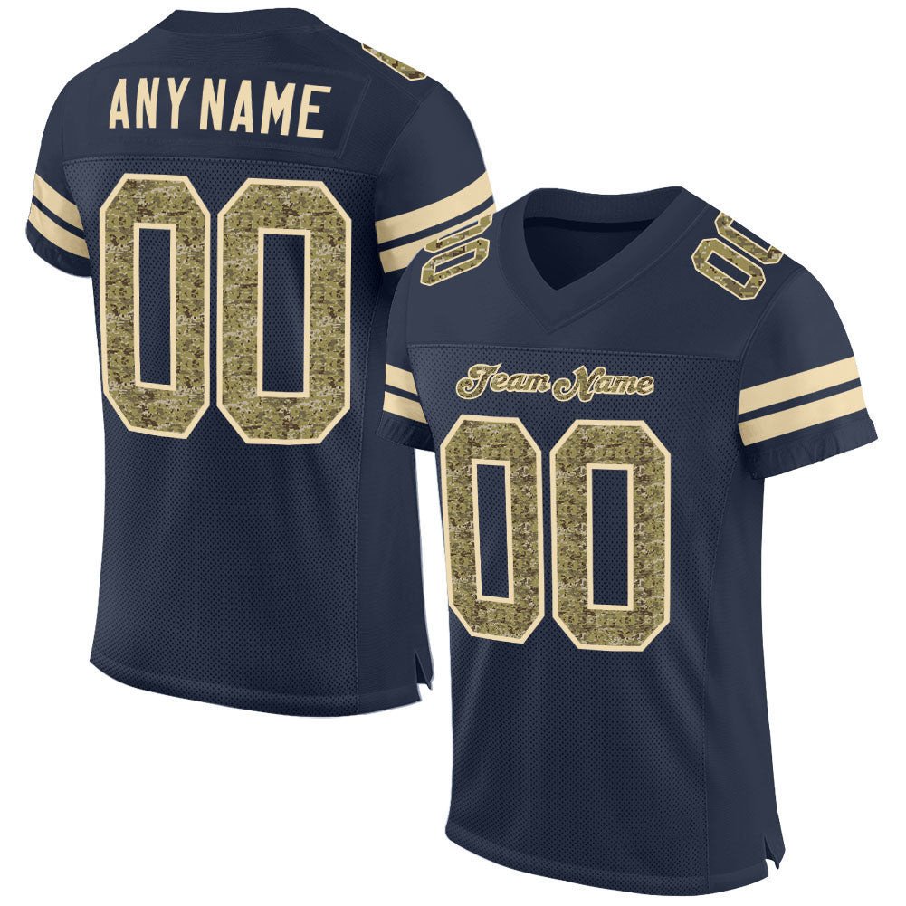 Custom Navy Camo Cream Football Jersey for Men and Women