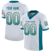 Custom White Teal Old Gold Drift Fashion Football Jersey for Men and Women